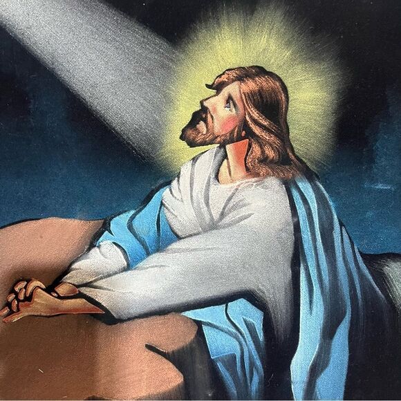 Framed Jesus Wall Art with Blue and Brown Accents made in Mexico - Picture 6 of 10